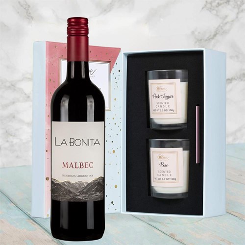 La Bonita Malbec 75cl Red Wine With Love Body & Earth 2 Scented Candle Gift Box